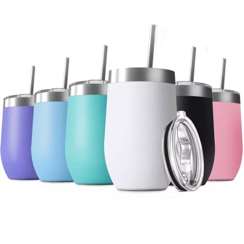 Wine Tumbler Coffee Mug 12OZ Customized With Lid And Straw Double Wall Vacuum Insulated For Champagne Cocktail Beer Coffee