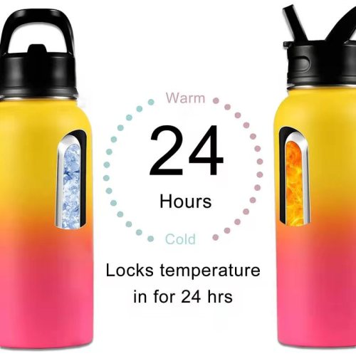 Wide Mouth Stainless Steel Customized Logo Factory Insulated Sport Water Bottle with straw lid