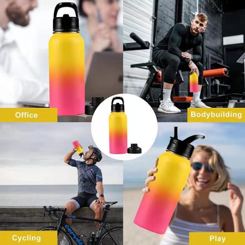 Wide Mouth Stainless Steel Customized Logo Factory Insulated Sport Water Bottle with straw lid