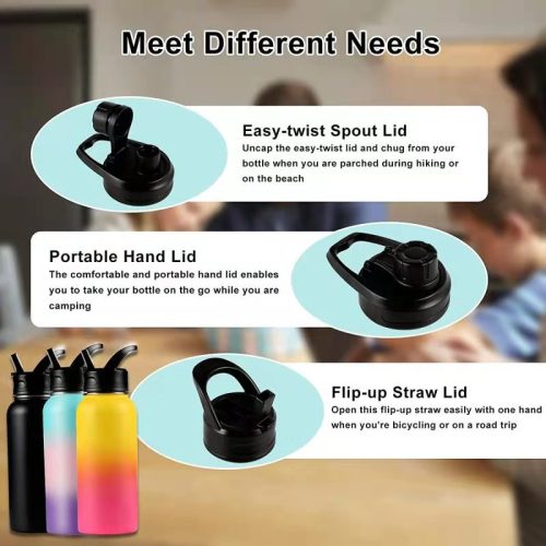 Wide Mouth Stainless Steel Customized Logo Factory Insulated Sport Water Bottle with straw lid