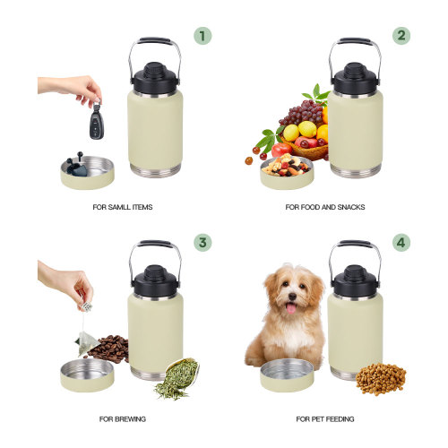 Stainless Steel Vacuum Insulated 64 OZ Custom Logo Dog Water Bowl Outdoor Water Bottle with Pet Bowl