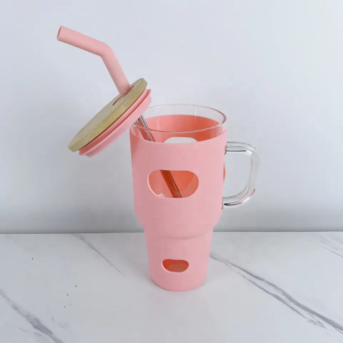 NewTravel 32 0z Silicone Lids Drinking Glass Cup Tumbler Glass Coffee Beer Mug With Handles And Lid