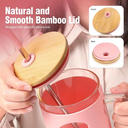 NewTravel 32 0z Silicone Lids Drinking Glass Cup Tumbler Glass Coffee Beer Mug With Handles And Lid