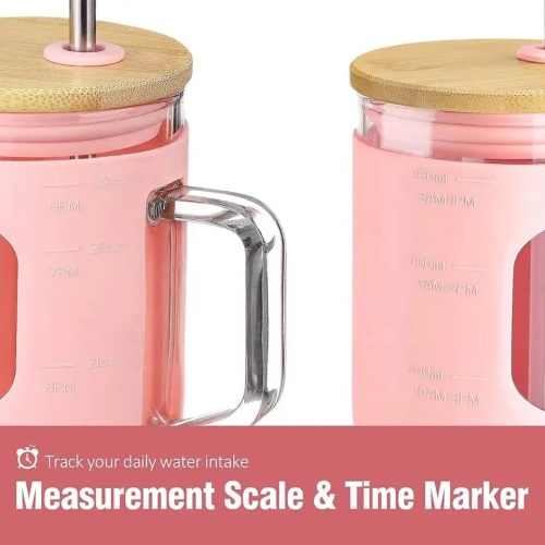 NewTravel 32 0z Silicone Lids Drinking Glass Cup Tumbler Glass Coffee Beer Mug With Handles And Lid