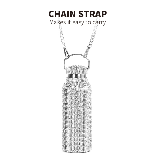 500ml Women Portable Handle Rhinestone  Power Coated Stainless Steel Water Bottle Diamond Water Bottle