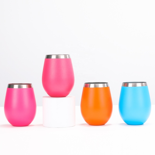 Stainless steel large 18 Oz set of 4 stemless metal wine glass cheap wine tumbler custom tumblers