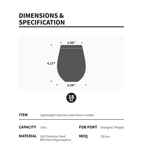 Stainless steel large 18 Oz set of 4 stemless metal wine glass cheap wine tumbler custom tumblers