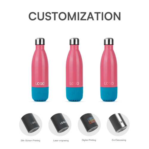 Cola Shape Smart Wireless Speaker Bottle 15 oz Insulated Stainless Steel Music Travel Sport Water Bottle