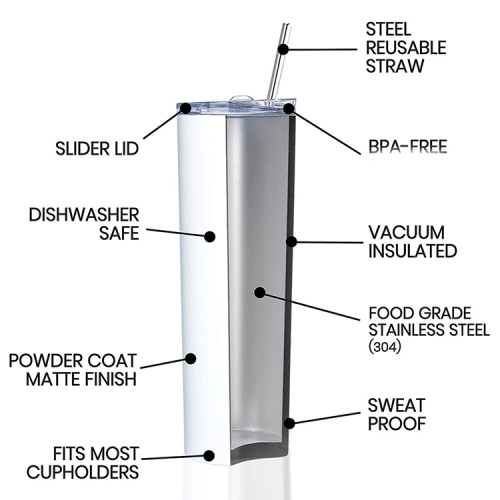 Factory Price 600 Ml 20 Oz  Blanks Slim Stainless Steel Vacuum Tumbler Sublimation  with lid and straw