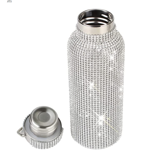 Women Gold Vacuum Bling Rhinestone Stainless Steel Thermal Refillable Insulated Water Bottle