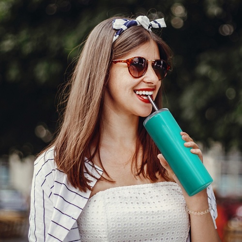 Double Wall vacuum slim mug with straw lid 20 OZ skinny tumbler stainless steel tumbler wholesale