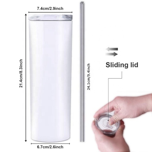 Double Wall vacuum slim mug with straw lid 20 OZ skinny tumbler stainless steel tumbler wholesale