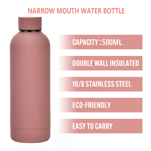 Bottle water 18/8 stainless steel double wall 500ml narrow mouth reusable flasks vacuum flask bottle