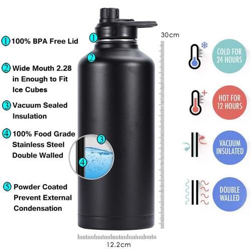 80OZ Custom Design And Logo Double Wall Stainless Steel Water Bottle Keeps Water Cold For 24 Hours Hot For 12 Hours