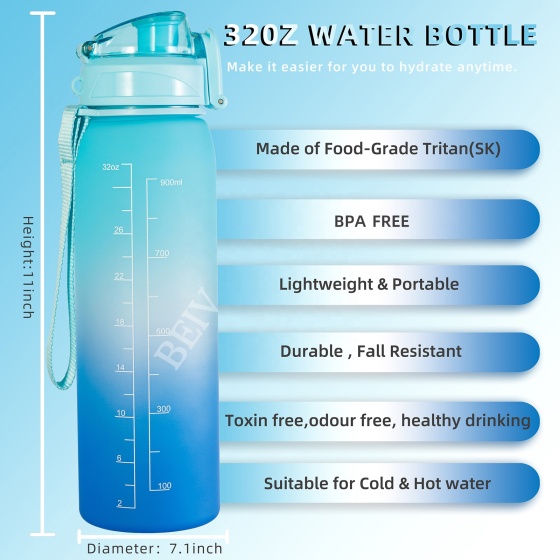 Wholesale Cheap 900Ml 32Oz Travelling Pink Gradient Clear Frosted Transparent Workout Drinking Tritan Plastic Water Bottles for