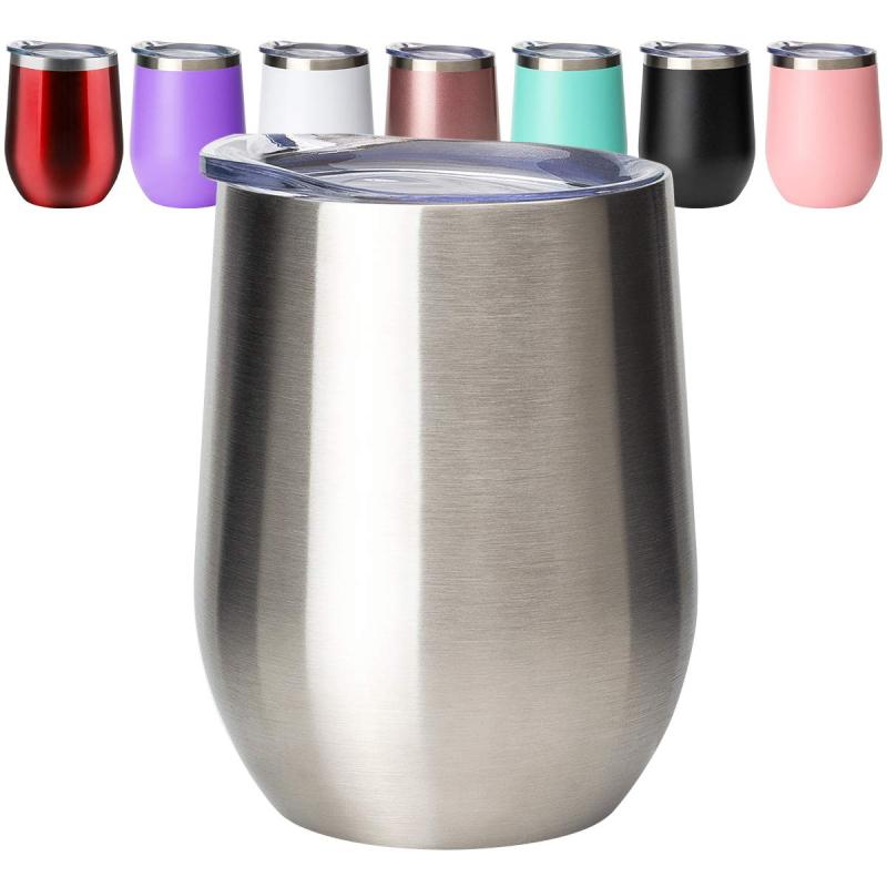 Insulated 304 Stainless Steel Double Walled Leak Proof Sliding Lid Rose Gold 12oz Glitter Wine Tumblers 12 oz Glass with Straw