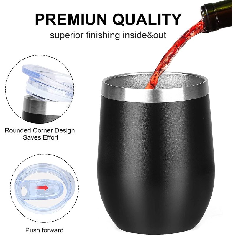 Insulated 304 Stainless Steel Double Walled Leak Proof Sliding Lid Rose Gold 12oz Glitter Wine Tumblers 12 oz Glass with Straw