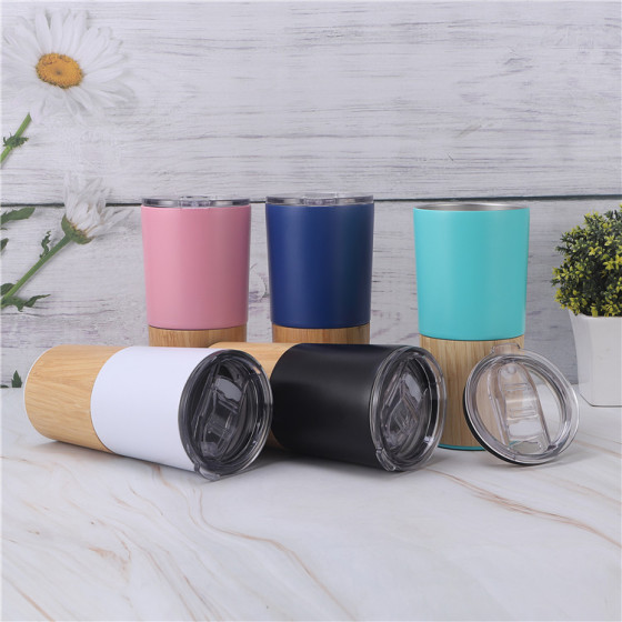 Factory 304  Stainless Steel Natural Drinking Vacuum Eco Friendly Water Bottle Wood Bamboo With Logo  Straws