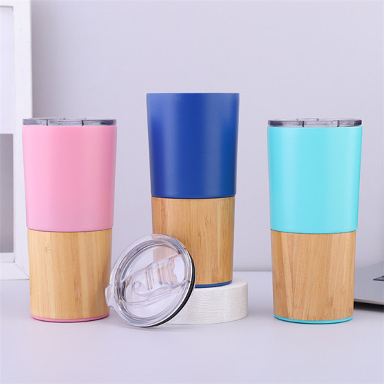 Factory 304  Stainless Steel Natural Drinking Vacuum Eco Friendly Water Bottle Wood Bamboo With Logo  Straws