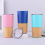 Factory 304  Stainless Steel Natural Drinking Vacuum Eco Friendly Water Bottle Wood Bamboo With Logo  Straws