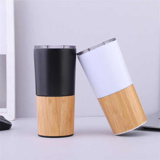 Factory 304  Stainless Steel Natural Drinking Vacuum Eco Friendly Water Bottle Wood Bamboo With Logo  Straws