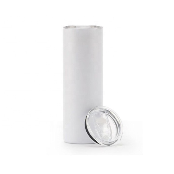 Wholesale Custom Vacuum Insulated Stainless Steel 20 oz Slim Blank Matt White Sublimation Wine Tumbler With Plastic Straw