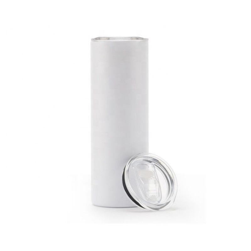 Wholesale Custom Vacuum Insulated Stainless Steel 20 oz Slim Blank Matt White Sublimation Wine Tumbler With Plastic Straw