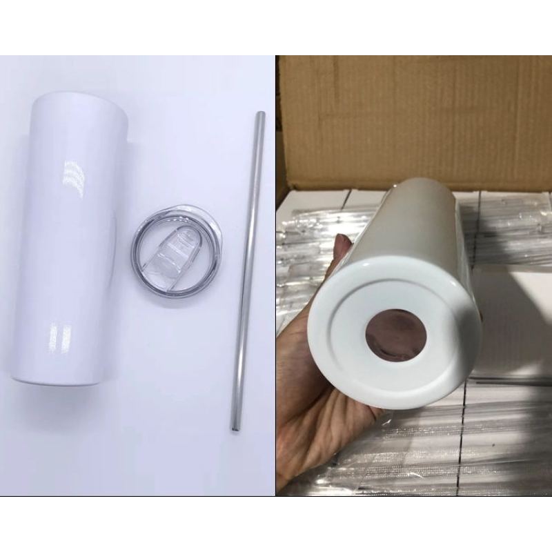 White Blank Sublimation 20OZ Skinny Stainless Steel Tumbler Wine Double Wall Blanks Straight Tumblers 20 OZ With Metal Straws