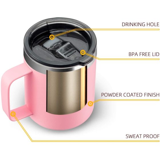Double Walled 12oz Travel Tumbler Cup Insulated Coffee Mug with Handle and Bpa Free Lid
