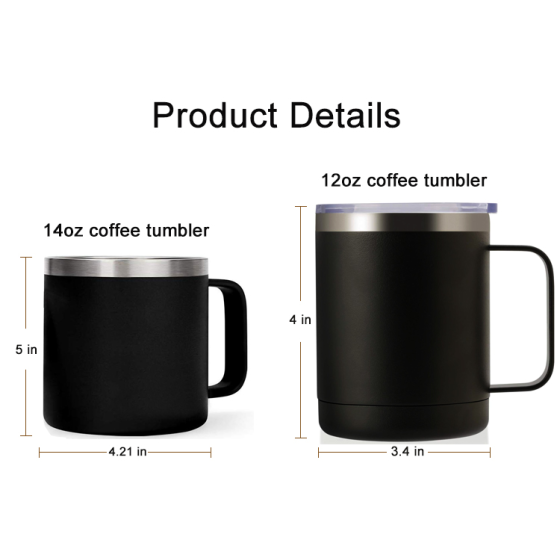 Double Walled 12oz Travel Tumbler Cup Insulated Coffee Mug with Handle and Bpa Free Lid