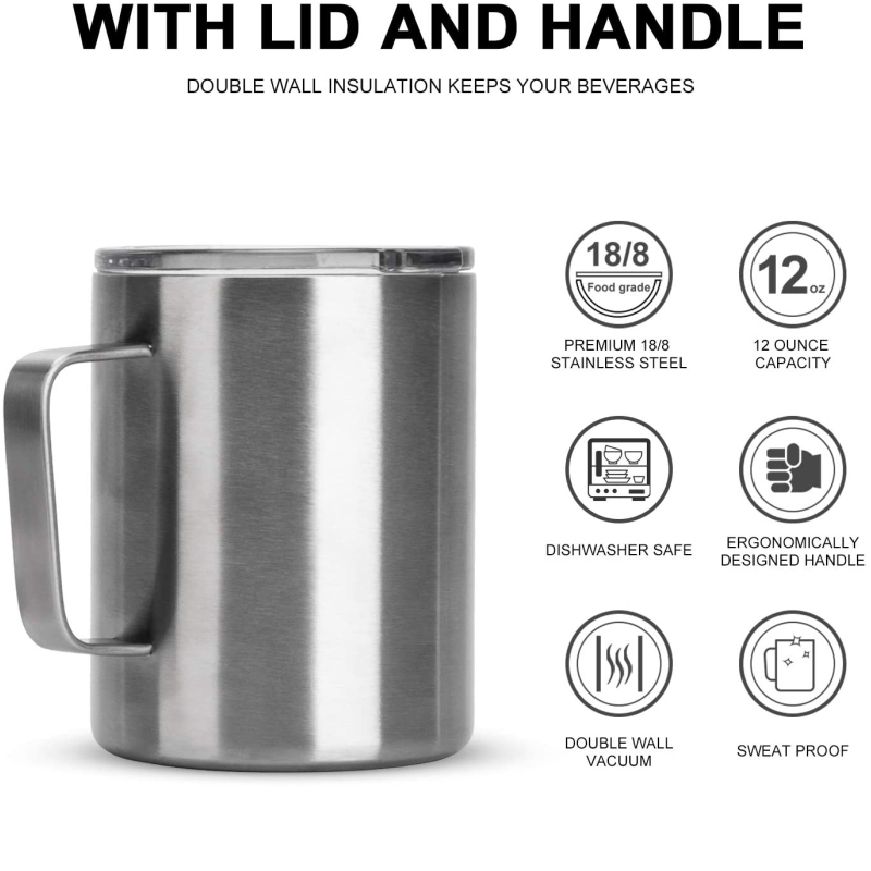 Double Walled 12oz Travel Tumbler Cup Insulated Coffee Mug with Handle and Bpa Free Lid