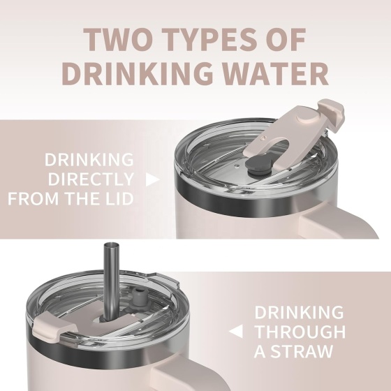Stainless Steel Leak Proof 1200ml 40oz Large Capacity Insulated Water Bottle Cup Tumbler Mug for Metal Straw and Silicone Sip
