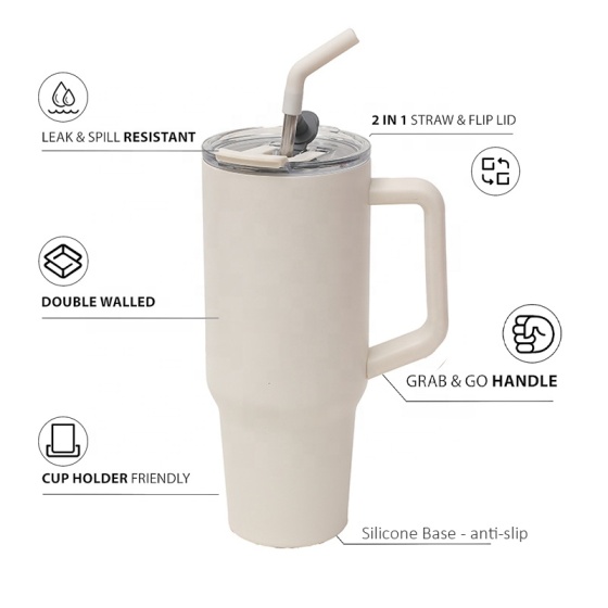 Stainless Steel Leak Proof 1200ml 40oz Large Capacity Insulated Water Bottle Cup Tumbler Mug for Metal Straw and Silicone Sip