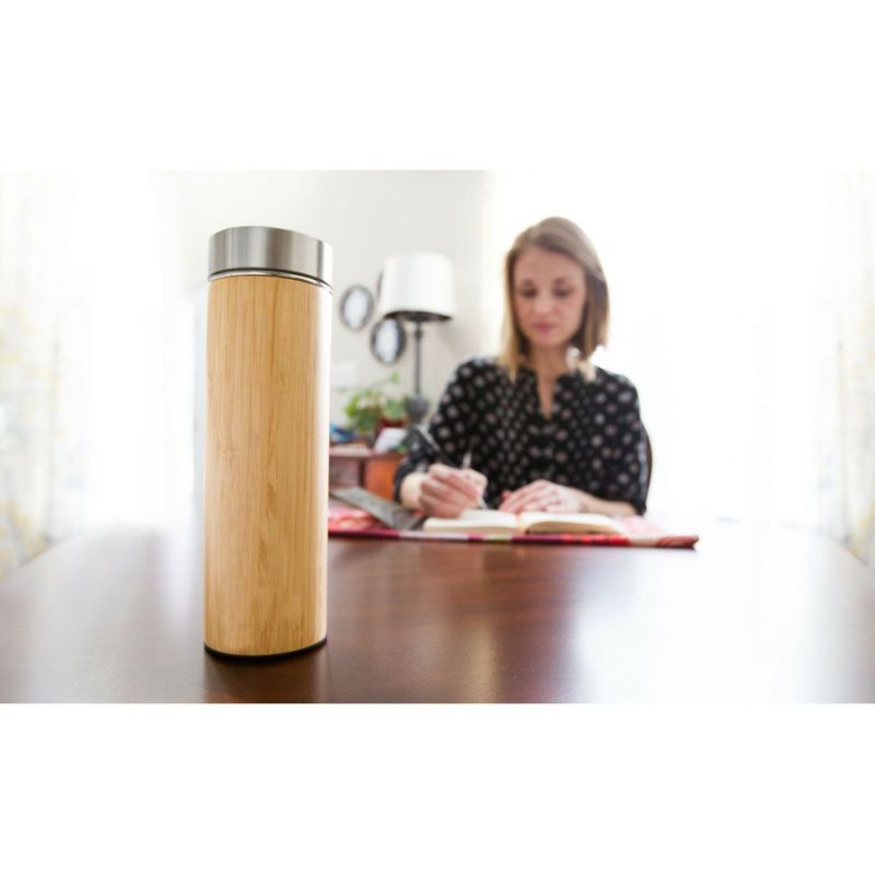 Custom Logo Natural Eco Friendly Stainless Steel 360/450/530ml  Water Bamboo Fiber Wooden Drinking Bottle With Filter Cup