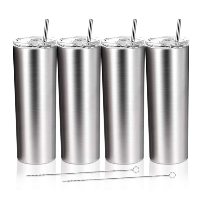 Wholesale Customized Black Vacuum Insulated 20oz Skinny Vacuum Matte Tumbler with Straw