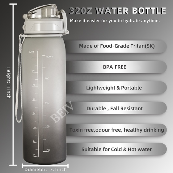 Customizable Bpa Free Motivational Kids Cycling Trendy Time Marked Hot Cold 32oz  Gym Tritan Water Bottlees With Custom Logo