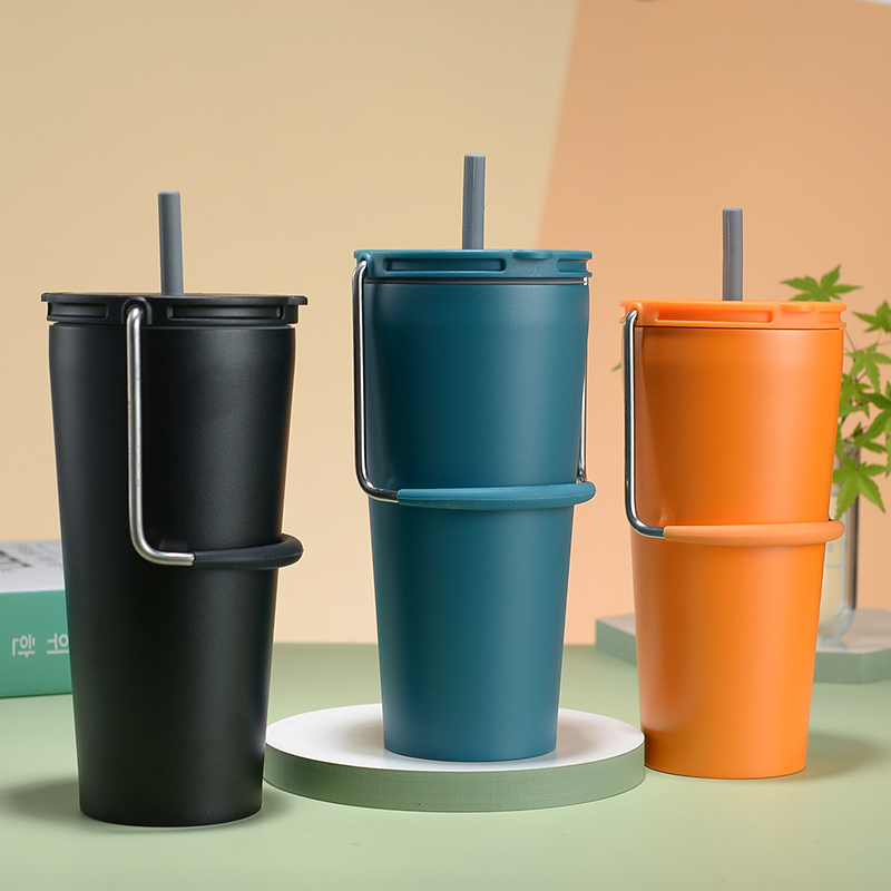 White Powder Coating  Double Wall 304 Stainless Steel  Glass 20Oz Mug Cup Tumbler With Straw Bulk
