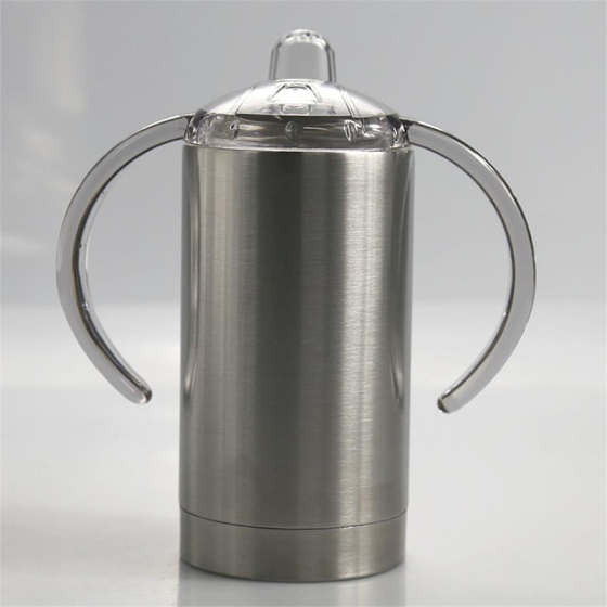 Sublimation Ready 12oz Sippy Cup Straight Double Handle Coffee Mug Stainless Steel Baby Tumbler Insulated Milk Bottle with Straw
