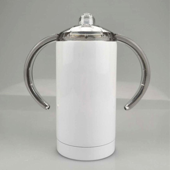 Sublimation Ready 12oz Sippy Cup Straight Double Handle Coffee Mug Stainless Steel Baby Tumbler Insulated Milk Bottle with Straw