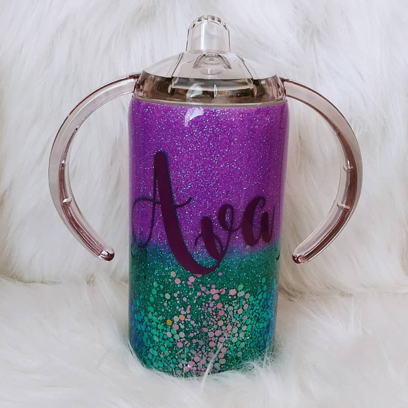 Sublimation Ready 12oz Sippy Cup Straight Double Handle Coffee Mug Stainless Steel Baby Tumbler Insulated Milk Bottle with Straw