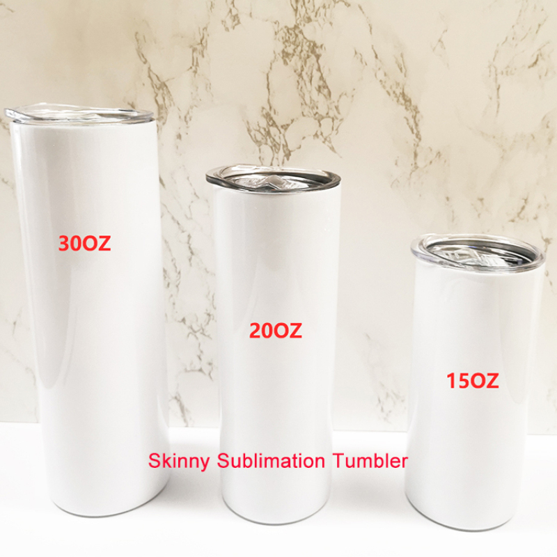 15OZ Travel White Stainless Steel Double Wall Straight Tumbler Sublimation Blank Mugs With Straws