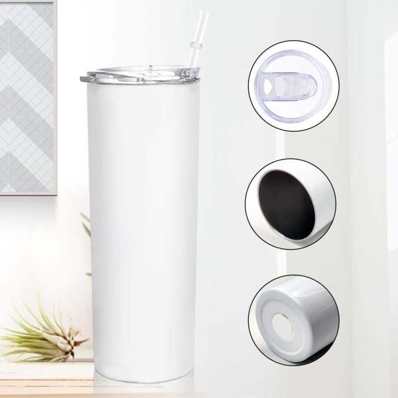 15OZ Travel White Stainless Steel Double Wall Straight Tumbler Sublimation Blank Mugs With Straws
