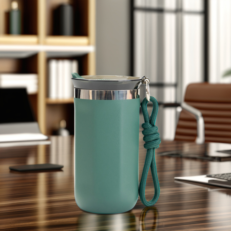 High Quality Portable 500Ml Double Wall Vacuum Stainless Steel Coffee Mugs With Leak Proof Lid and Rope Handle