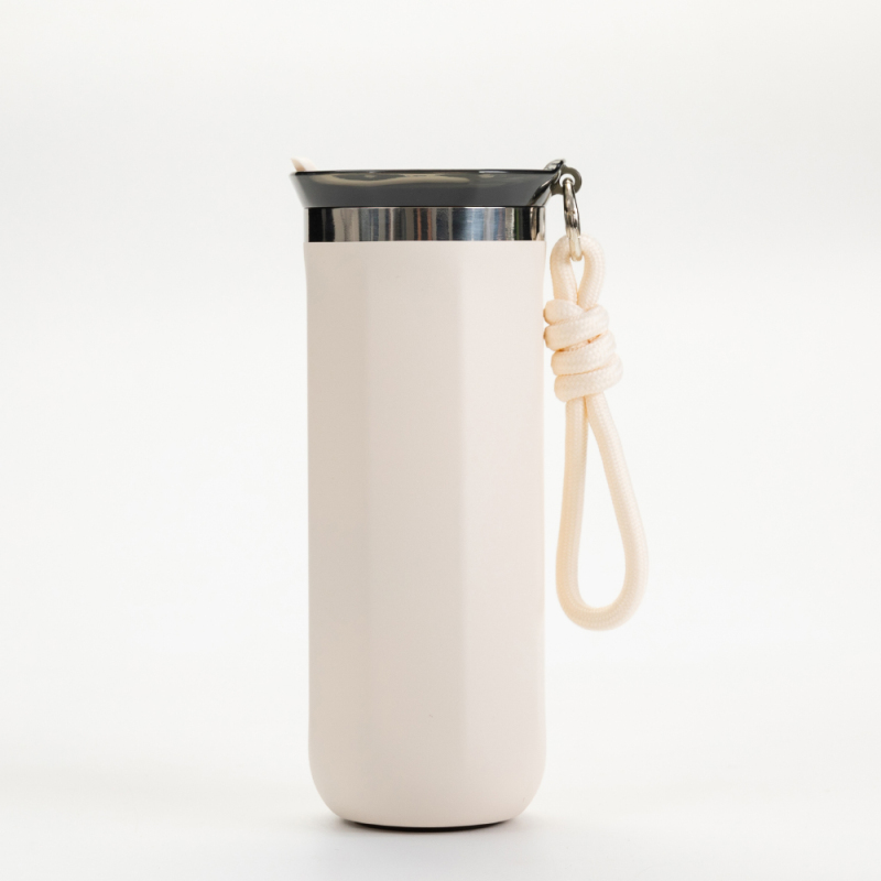 High Quality Portable 500Ml Double Wall Vacuum Stainless Steel Coffee Mugs With Leak Proof Lid and Rope Handle