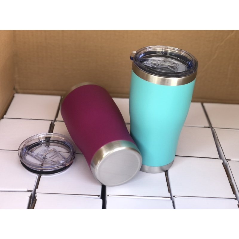 Vacuum Insulated Portable Thermoses Coffee 20Oz Curved Car Mug Tumbler With Straw Lid
