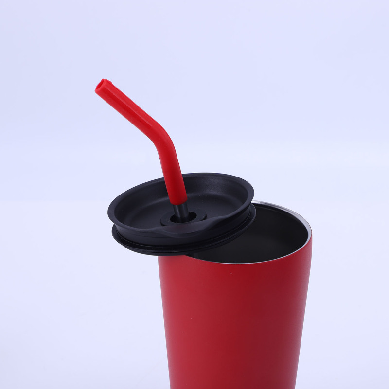 Custom  520ml Keep Cold Vacuum Stainless Steel Glass Travel Coffee Mug Tumbler Cups With Straw and Lid