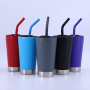 Custom  520ml Keep Cold Vacuum Stainless Steel Glass Travel Coffee Mug Tumbler Cups With Straw and Lid