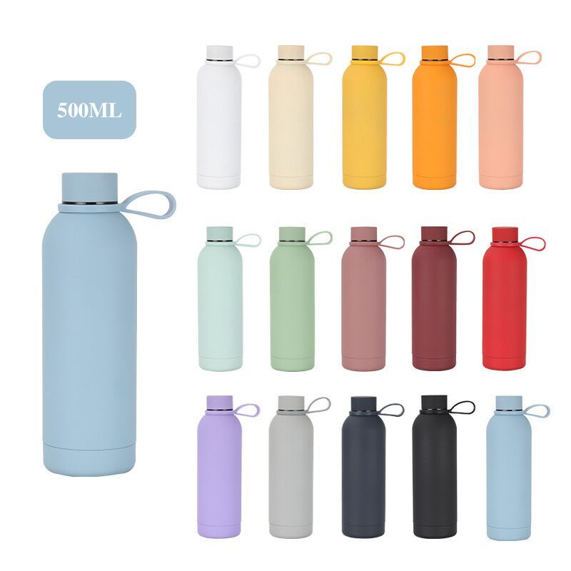 Wholesale Price Gym Rubber Hot Insulated Glass Double Wall Stainless Steel Water Bottle With Silicone Handle