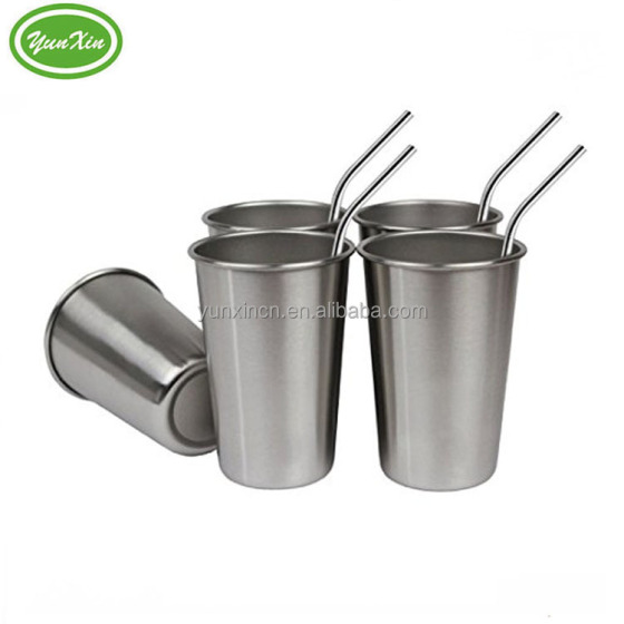 Single Wall 12OZ Stainless Steel Water Tumbler Pint Cup With Straw