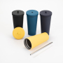 Custom Logo Rubber Paint 750Ml 24 Oz Glass Skinny Stainless Steel Cups Tumbler With Straw and Silicone Stopper Lid